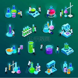 疫苗开发一套等距图标，科学家和