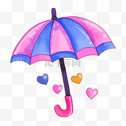 爱心雨伞卡通图片_紫色雨伞蓝色爱心雨滴