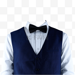 领结白色图片_摄影图白衬衫领结蓝马甲