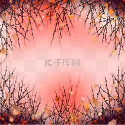 淡红色背景图案树枝冬天光效边框