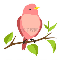 自由卡通动物图片_程式化的鸟坐在树枝上的插图。