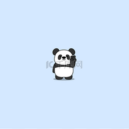 可爱的熊猫做胜利的标志，病媒图