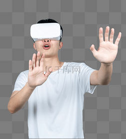 青年男子戴VR眼镜体验游戏