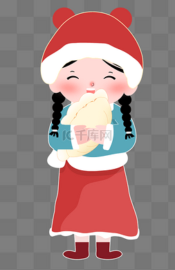 二十四节气冬至女孩抱着饺子