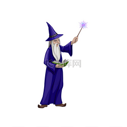 卡通法师图片_拿着魔杖的老魔术师巫师角色从咒