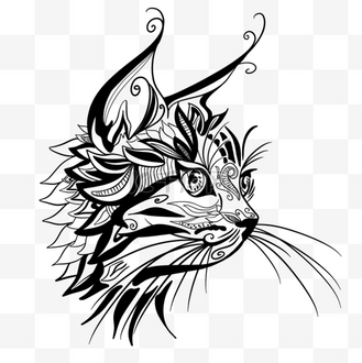 抽象禅绕画猫咪装饰图案