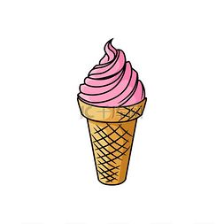 华夫饼蛋卷中的粉红色冰淇淋独立