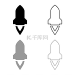 火箭与火焰在飞行太空船发射太空探索战争武器概念图标轮廓设置黑灰色矢量插图平面风格的简单图像火箭与火焰在飞行太空船发射太空探索战争武器概念图标