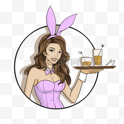 酒吧封面图片_兔女郎性感服务员卡通