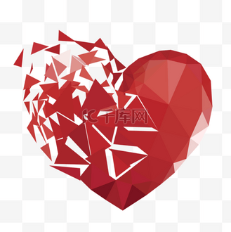 几何多边形低聚局部碎片分离红色爱心