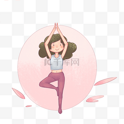 粉色圆形背景练瑜伽的女孩