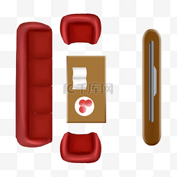 家具顶视图红色沙发