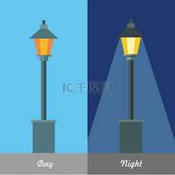 白天和晚上的路灯矢量插图。