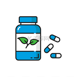 营养补充剂卡通图片_一瓶节食天然有机药丸分离的轮廓