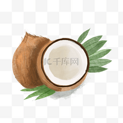 切开的椰子图片_水彩夏季清凉美味椰子