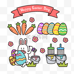 画彩蛋的小兔子图片_复活节的可爱兔子油漆画彩蛋