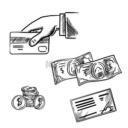 美元支票图片_美元钞票和硬币、银行信用卡在手