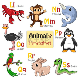 卡通字母画图片_从 L 到 S 的字母动物矢量图