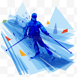 动作抽象图片_滑雪运动人物蓝色抽象
