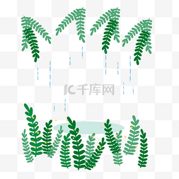 画绿色树叶图片_春雨中双层绿色树叶边框