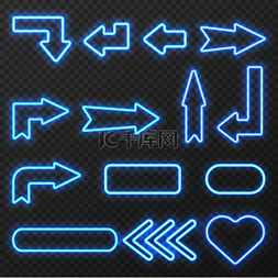 浪漫的蓝色背景图片_霓虹灯符号箭头符号集。
