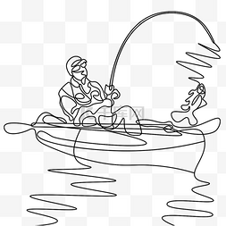 男子船上钓鱼线条风格