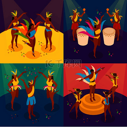 巴西舞蹈图片_巴西狂欢节概念图标设置与舞蹈和