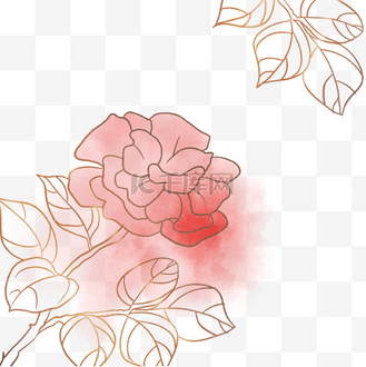 淡粉色花朵水彩金边花卉