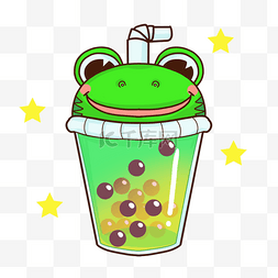 卡青蛙图片_可爱小青蛙造型珍珠奶茶表情