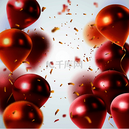 气球背景的活动图片_闪亮的红色和橙色气球和金色纸屑