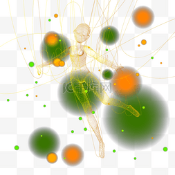 线条飞舞图片_绿色光点抽象光效线条人物