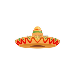 墨西哥宽边帽，节日帽矢量图标。