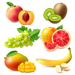 葡萄和水果图片_真实的水果套装整片和切片的成熟