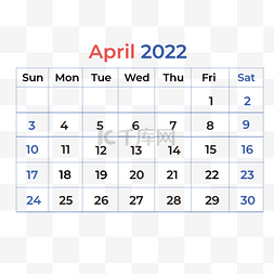 2022年4月经典蓝红色日历