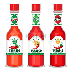 绿色和红色的辣椒图片_塔巴斯科酱瓶套装塔巴斯科酱辣椒