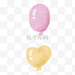 水彩绘画爱心图片_气球爱心粉色黄色插图图案