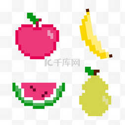 卡通苹果香蕉图片_卡通电子像素游戏水果