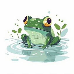 绿色卡通青蛙图片_一只正在游泳的青蛙