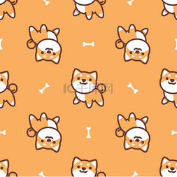 卡通dog图片_Cute shiba inu dog seamless pattern, vector i