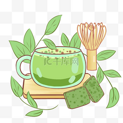茶饮品图片_简约绿色抹茶饮品饼干