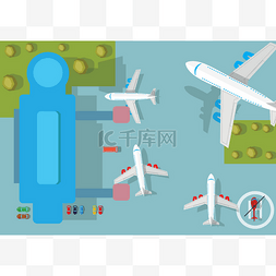 机场卡通图片_在机场，飞机旅行概念