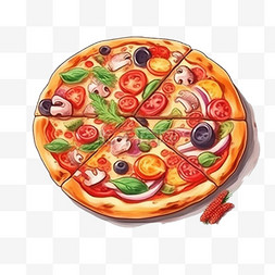 手绘食物披萨图片_卡通手绘餐饮美食披萨