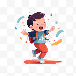 卡通可爱玩耍跑步的男孩