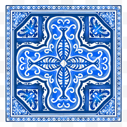 瓷砖花纹水彩蓝色装饰图形
