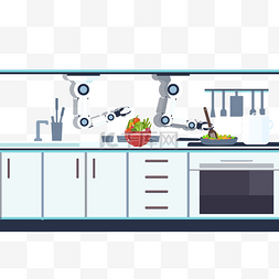 厨房机器人图片_矢量扁平科技智能家居