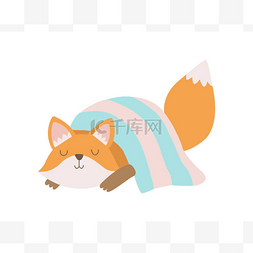 动物幼崽图片_可爱的狐狸幼崽动物睡在毯子向量
