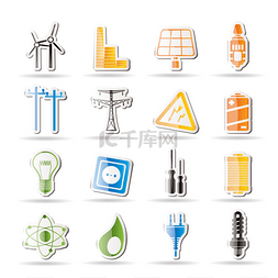 能源生态图片_简单的电力、 电力和能源图标