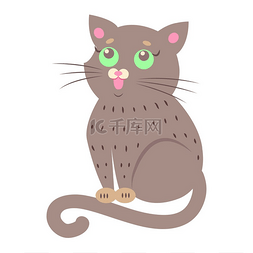 宠物素材图标图片_可爱有趣的棕色猫矢量平面卡通贴