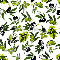 橄榄油滴图片_橄榄树无缝的新鲜枝条图案与叶茂