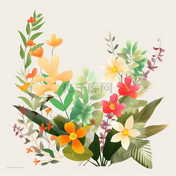 彩色植物花朵绘画